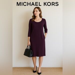 Michael Kors womens maroon 3/4 sleeve sheath shirt mini dress jersey stretch XS